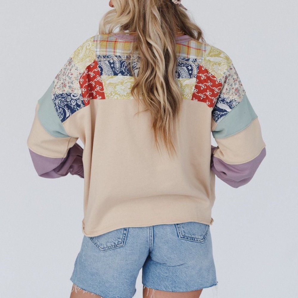 Easel Patchwork Color block Pullover Sweatshirt Shirt Medium